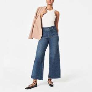 Spanx Cropped Wide-Leg Jean High Rise Shaded Blue NWT
